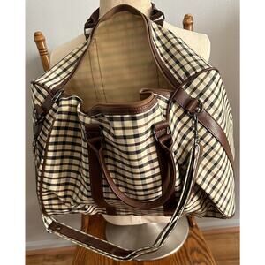 Travel Tote Bag Shanghai Ace Brown Plaid‎ Dual Handles / Shoulder Strap New NWT